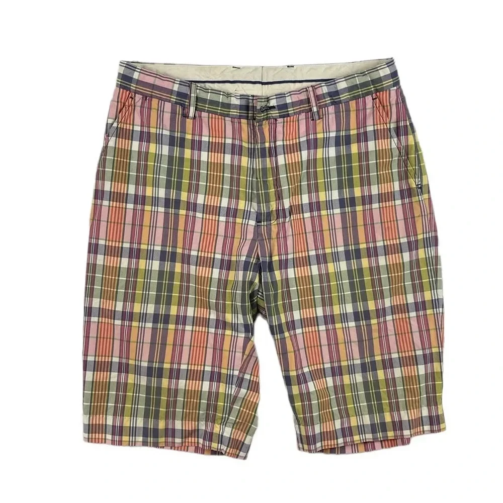 SH536 Mens Polo Ralph Lauren Designer Plaid Flat Front Preppy Chino Shorts 32
